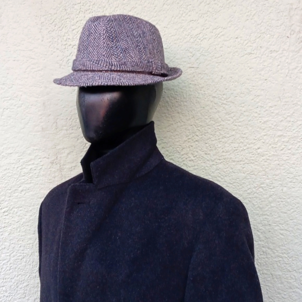 London Fog Men's Elegant Charcoal Grey Pure Wool Vintage Trench Coat